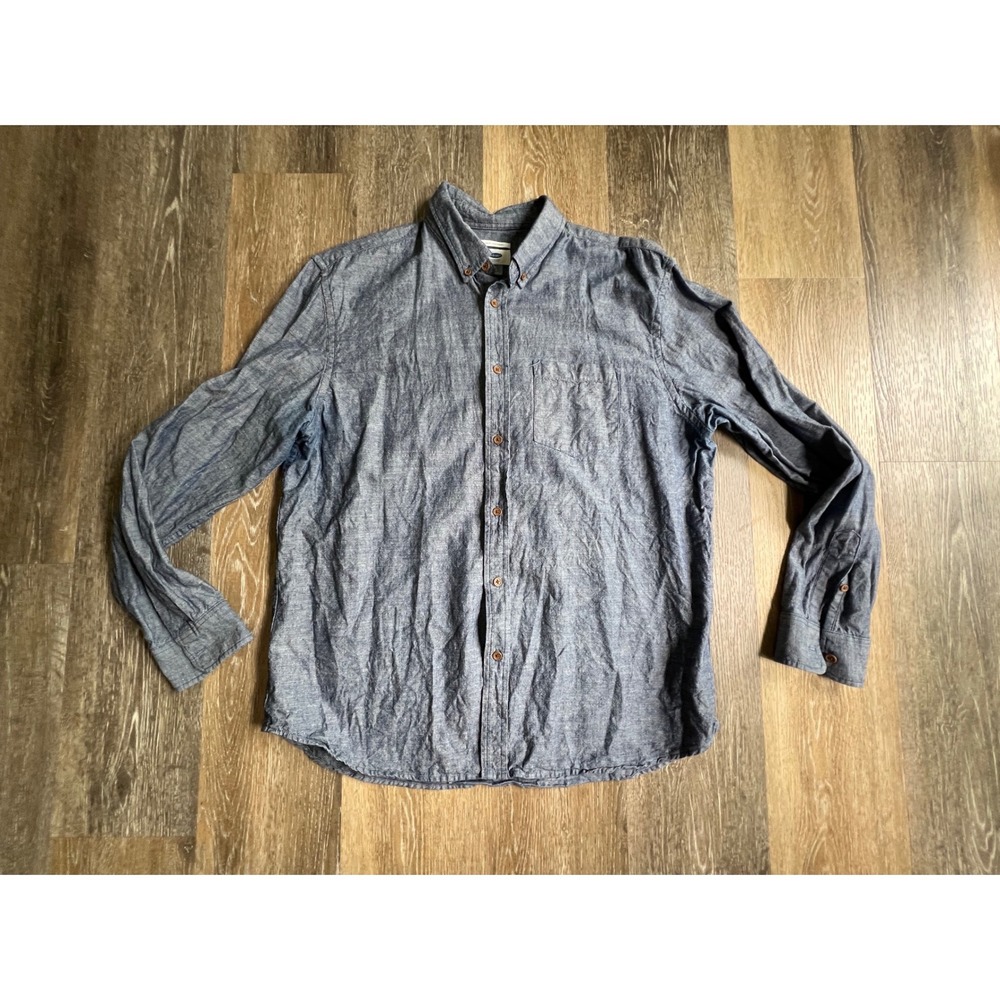 Old Navy Button Down Shirt Mens XL Blue Slim Fit Chambray Long Sleeve Pocket